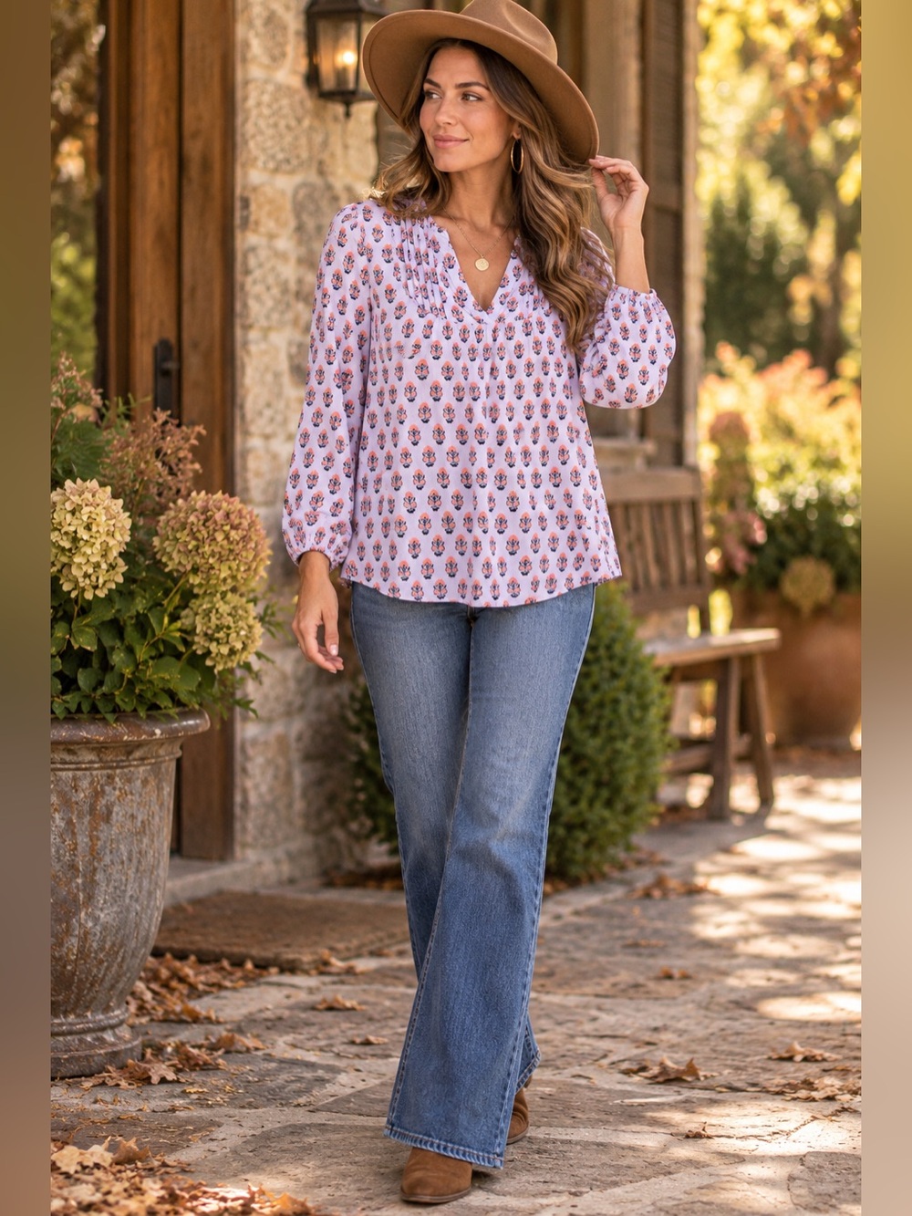 Matilda Jane Delicate Topiary Lavender Floral Boho Rayon Blouse